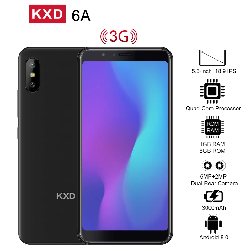 WCDMA 3G KXD 6A смартфон с 5 дюймовым дисплеем четырёхъядерным процессором ОЗУ 1 ГБ ПЗУ 8