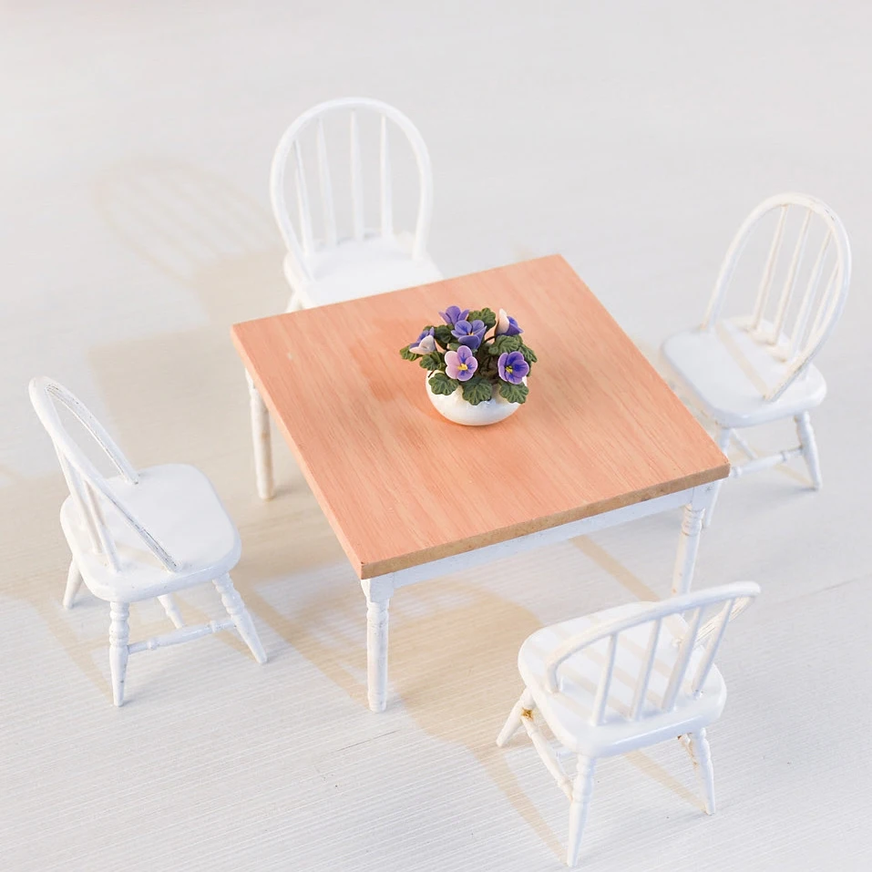 

Doub K 1:12 dollhouse wooden furniture toy miniature white chair table sets girls children kids pretend play toys gifts dolls