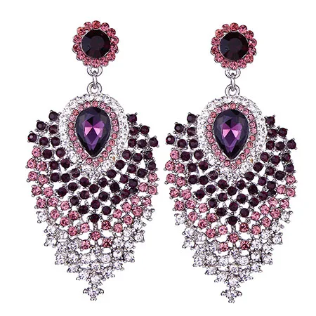 FARLENA, свадебные украшения, Разноцветные серьги с кристаллами, длинные серьги для женщин, аксессуары для вечеринки, подарок - Окраска металла: Purple