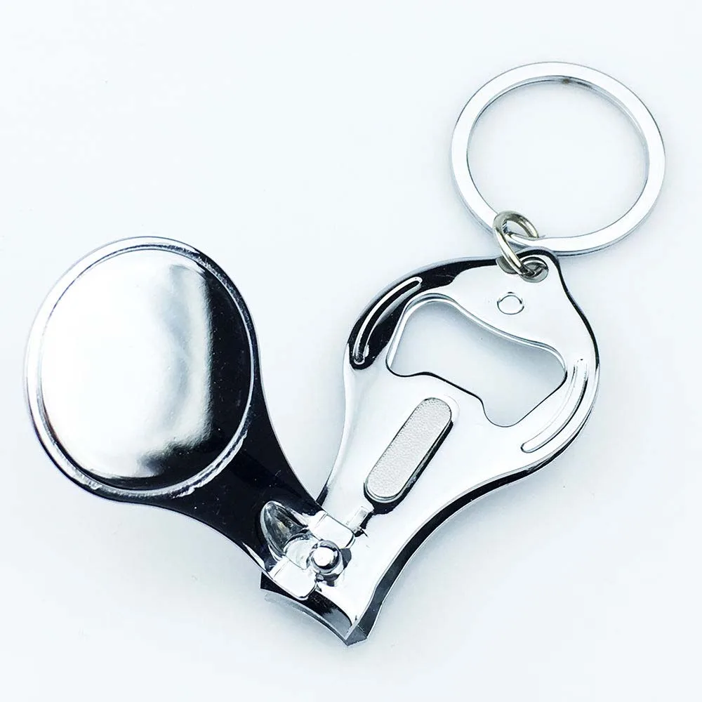 

Multifunctional Bottle Opener Keychain Round Nail Scissors Clipper Keyring Mini Mirror