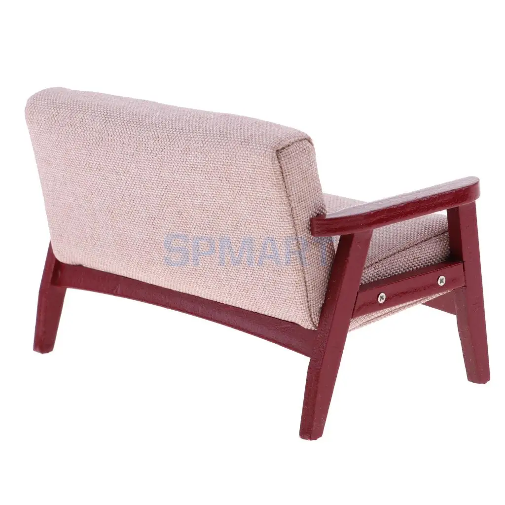 1:12 Scale Dollhouse Miniature Wooden Double Sofa Couch Living Room Bedroom Furniture Decoration Dolls Accessory Model Toy