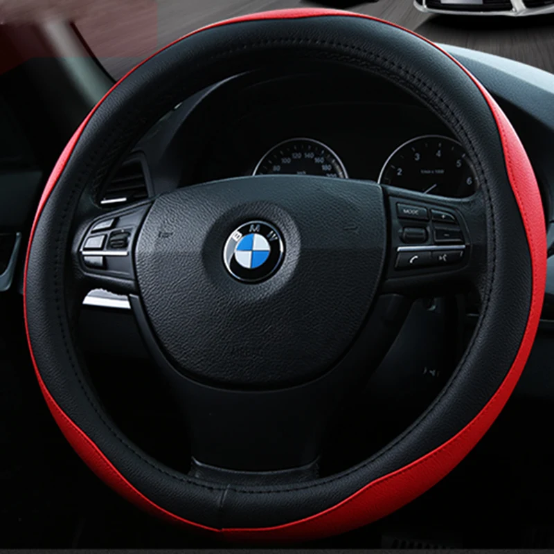 

KKYSYELVA Leather Car steering wheel cover 38cm Wheel Covers Auto Steering-wheel covers Interior Accessories