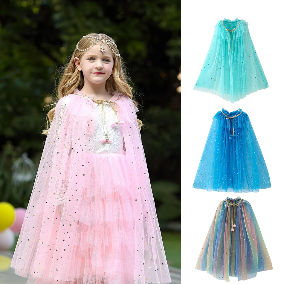 

Princess Sequined Cloak for Girls Fancy Dress up Multiple Color Capes Halloween Costume Kids Cosplay Cartoon Princess Tippet