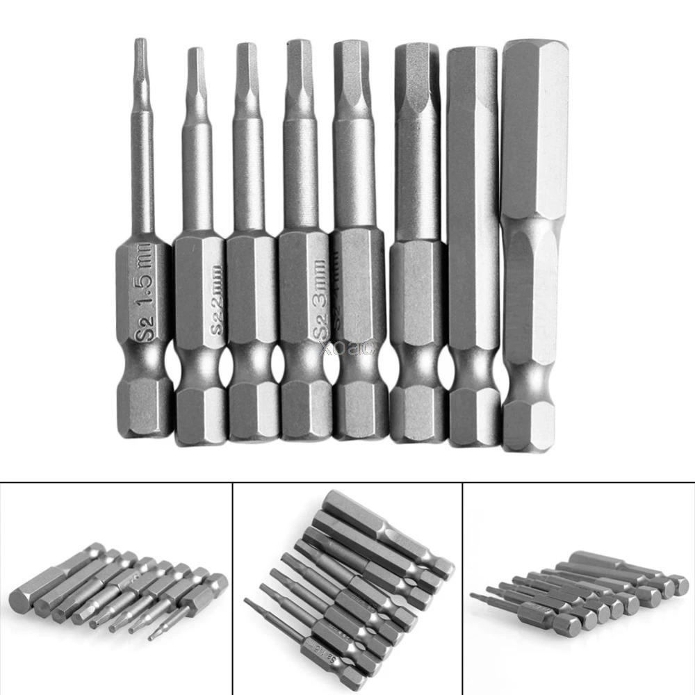 8 шт./компл. 50 мм 1/4 дюйма шестигранным хвостовиком Магнитный болты с шестигранной головкой, отвертка, биты, M06; Прямая поставка