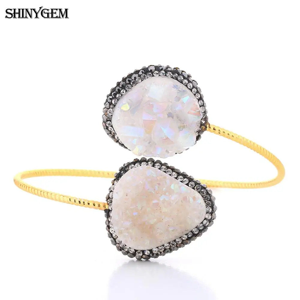 ShinyGem Золотой Цвет Twist Druzy браслеты большой неправильный циркон браслет с камнями Друза регулируемые открытые манжеты браслеты для женщин - Окраска металла: Opal White