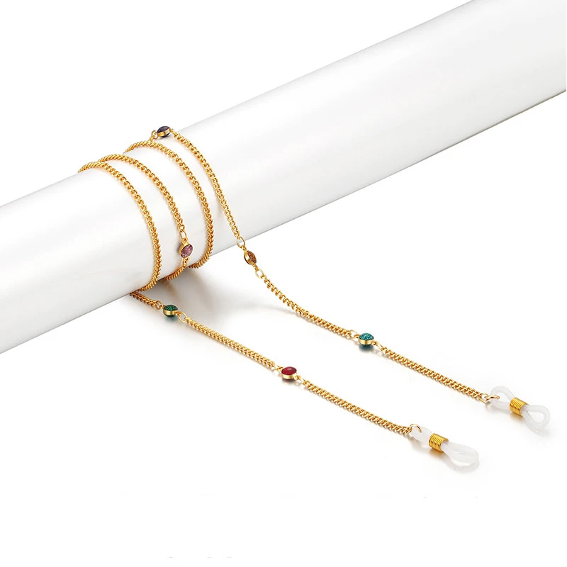 

Gold Plated Colorful Crystal Beads Chain Eyeglasses Chains Glasses Rope Sunglasses Strap Cord Neck Band