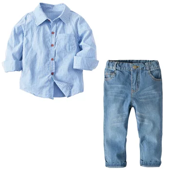 

Boys Clothes sets Boys Long Sleeved Striped Shirt + Denim Pants Gentleman Sets Boys Outfits Suit Shirt jeans 2pcs sets