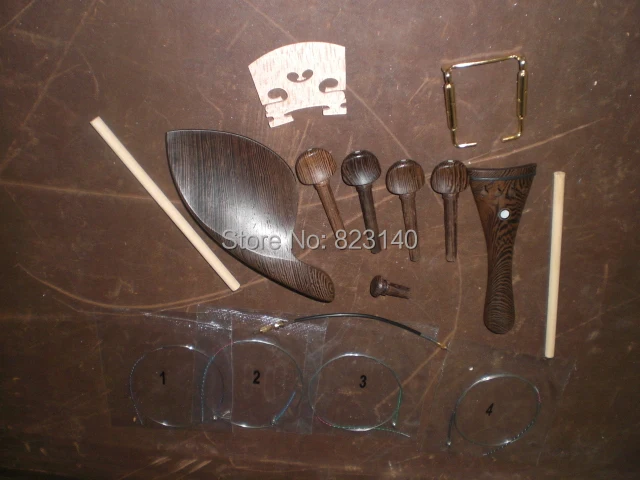 

3 Sets Wenge wood Violin Fittings 4/4 with Bridge, String, Sound post, Tail gut