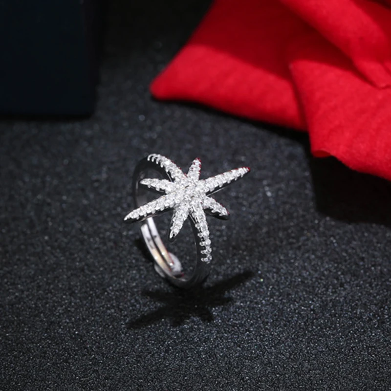 

High Quality Micro Paved Cubic Zirconia Star Rings For Women Fashion Opending Adjustable CZ Stone Crystal Rings Party Jewelry