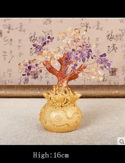 

Lucky tree Holiday gifts natural colorful quartz crystal gem money tree in for wealth money bay