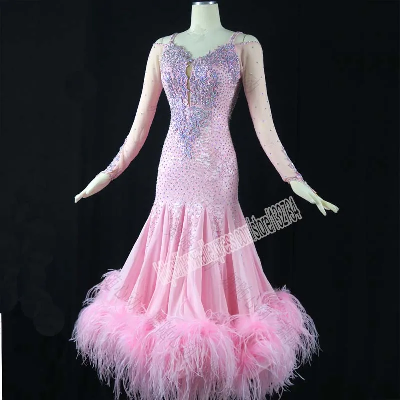 Ballroom Competition Dance Dresses Women 2019 New Design Feather Pink ...