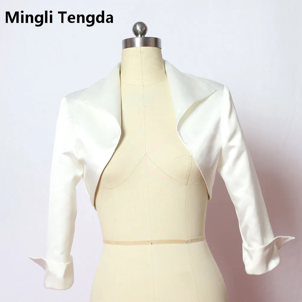 Mingli Tengda Custom Made Modest 3/4 Sleeves Satin Bridal Bolero Women Wedding Jackets/Stole/shawl Accessories Cape Cloak Shrug