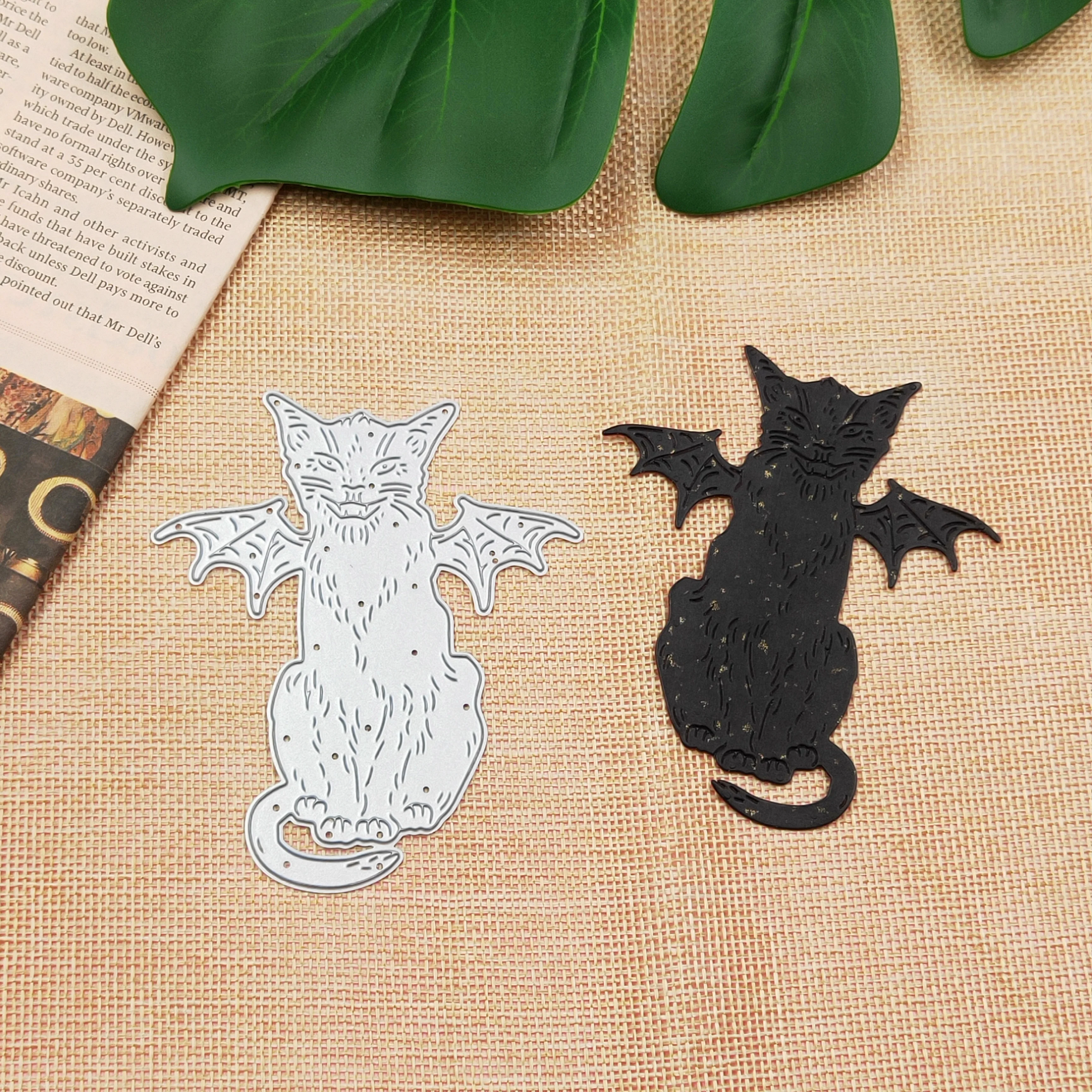 

Halloween template metal cutting die for scrapbook, embossed cat with wings cutting card gift card making cutting die