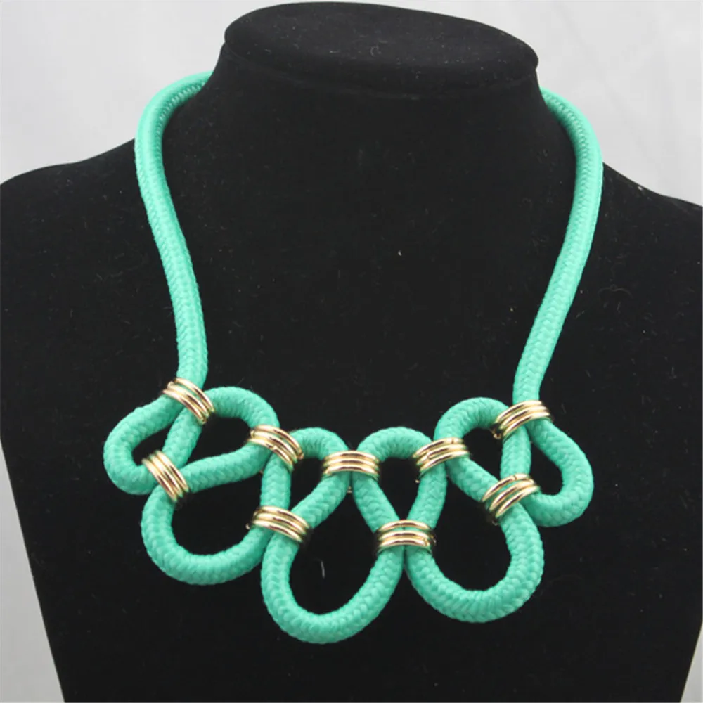 

2019 European American candy colored fluorescent cotton rope handmade short chain of clavicle Necklace lady Necklace