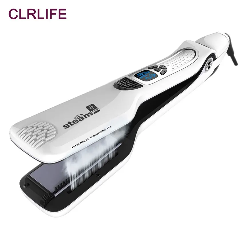 CLRLIFE Steam Hair Straightener Brush Titanium Ceramic Flat Iron