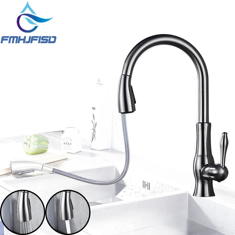 

Kitchen Faucets Brushed Single Handle Pull Out Single Hole Handle Swivel 360 Degree Water Mixer Tap Mixer Tap