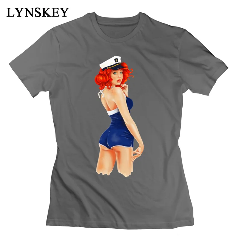 LYNSKEY Designer Women T-Shirts Crew Neck Summer Short Sleeve 100% Cotton Fabric Tops T Shirt Pinup Sailor Girl Custom Tee-Shirts purple