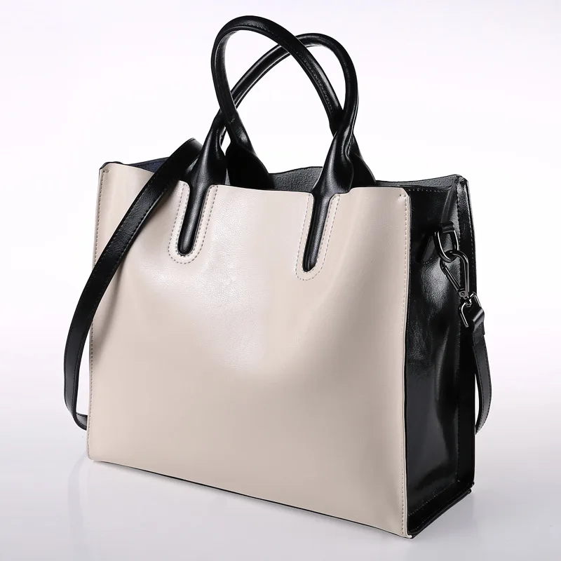 Модные черные и белые сумки женские сумки на плечо из натуральной кожи для переноски брендовая дизайнерская ручная сумка для женщин Повседневная Bolsa Mujer - Цвет: white and black