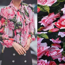 140 см Ширина шелковой ткани, большие цветы розы печати мягкого из шелкового крепа для женщин платья. Тутового шелкопряда шелковая атласная рубашка ткань поплин