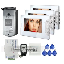 ENVÍO GRATIS Nuevo Hogar 7 pulgadas Sistema de Videoportero De Intercomunicación 3 Monitores Blanco + RFID Cámara Timbre + Desbloqueo Remoto En Stock