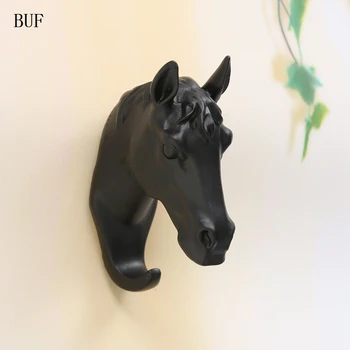 

BUF American Country Style Animal Head Hanging Decoration Retro Horse Hook Wall Decoration Vintage Resin Horse HeadWall Rack