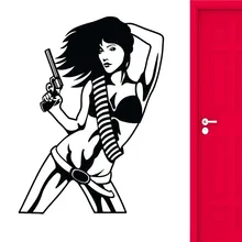 Sexy Girl Wall Decal Woman Gun Mafia Army Vinyl Wall Stickers Home Decor Living Room Vinilos Paredes Art Mural