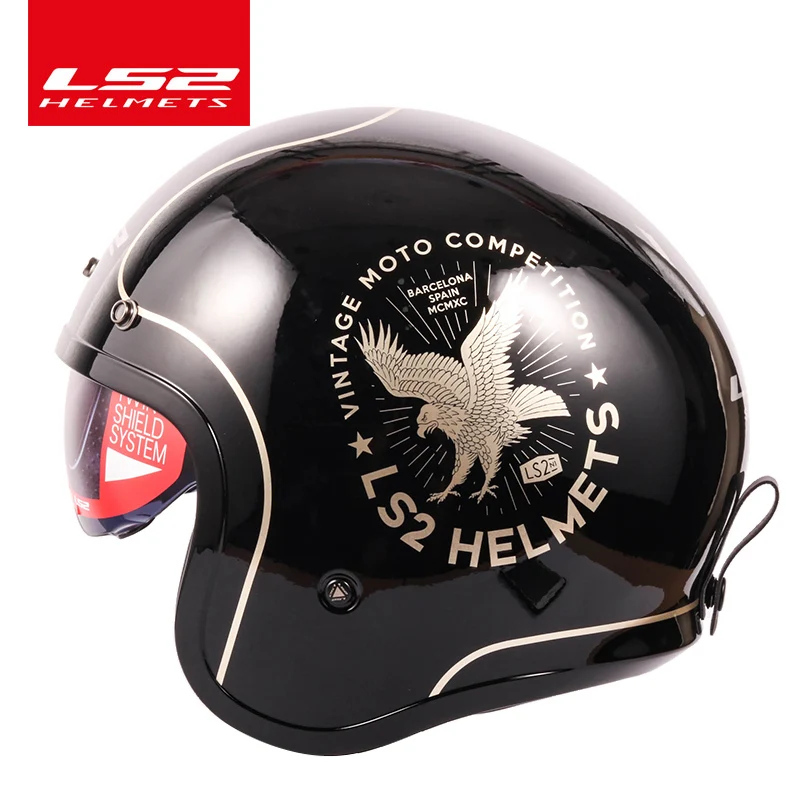 LS2 OF599 шлем Spitfire moto rcycle шлем jet винтажный шлем с открытым лицом Ретро 3/4 полушлем casco moto с 3 кнопками - Цвет: 2