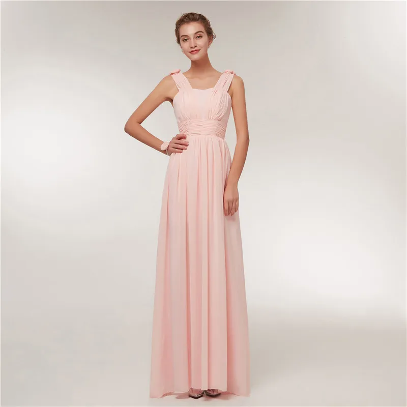 Beauty-Emily Long Chiffon Blush Pink Bridesmaid Dresses - Simple A-Line Formal Party Prom Dresses image 4