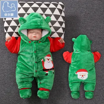

YiErYing Baby Clothes Winter Christmas Long Sleeve Lovely Hooded Infant Clothing Cotton Warm Cartoon Printed Newborn Jumpsuit