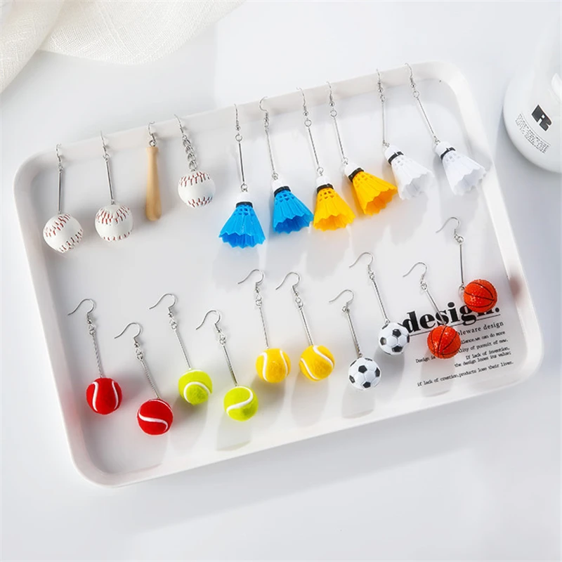 

Doreen Box Women New Fashion Sports Style Drop Earrings Basketball Football Tennis Baseball Hook Earring 6.4cm-9.5cm, 1 Pair