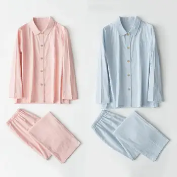 

2pcs Autumn Pajamas Sets Women Buttons Long Sleepwear Suit Cotton Loose Home Gift