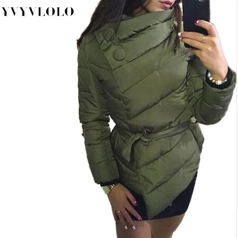 

2016 New Winter Jacket Women Duck Down Coat 1950s 60s High Collar With Belt Parkas For Women Winter Warm Outerwear Coats