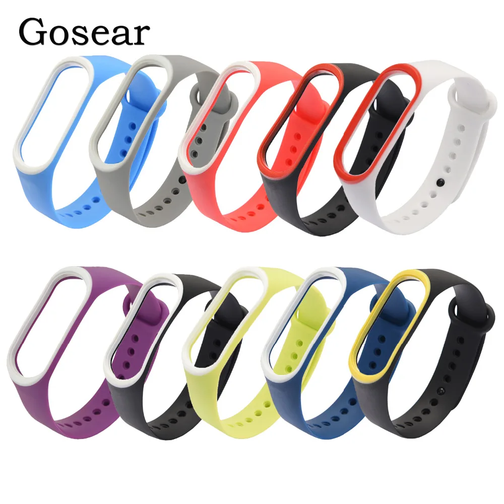 Gosear 10 шт. двойной цвет анти-потеря замена Браслет Смарт-часы ремешок для Xiaomi Mi 3 4 банда 3 банда4 аксессуары