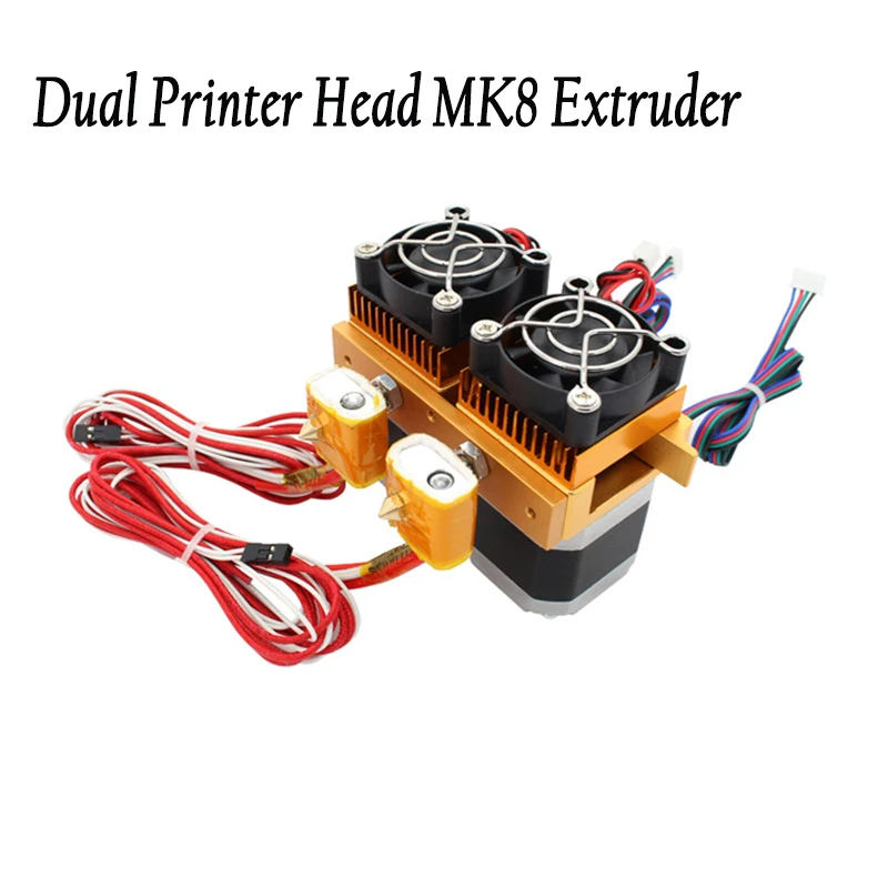 New Upgrade Makerbot mental MK8 12V Dual Head Nozzles 0.4MM Extruder Double Print Head For 3D Printer parts 1.75mm Filaments New Upgrade Makerbot mental MK8 12V Dual Head Nozzles 0.4MM Extruder Double Print Head For 3D Printer parts 1.75mm Filaments