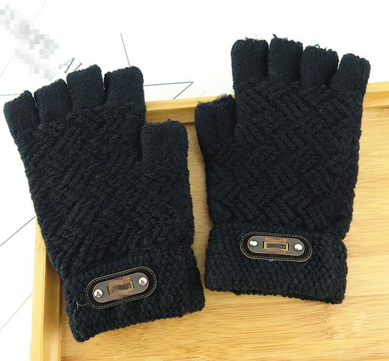

Men's thicken thermal semi-finger gloves male yarn knitted solid color fingerless gloves winter driving glove R986