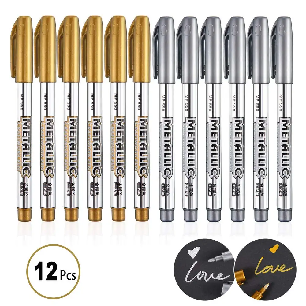 Metallic Marker Pens 12 Pcs Gold &amp Silver Permanent Painting Signature | Канцтовары для офиса и дома