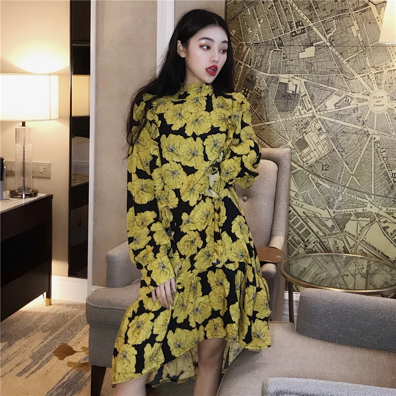 

vintage style new fashion brands Women's Clothing floral Korean dress oversize woman dresses loose vestidos femininos new