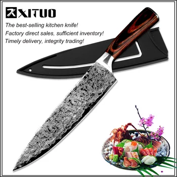 

XITUO Kitchen Chef Knives 8 inch Japanese Laser Pattern Vegetable Santoku Knife 7CR17 High Carbon Stainless Steel Sanding cleave