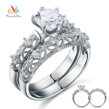 Victoriana de Estilo Estrella de La Vendimia del pavo real Del Arte Deco 1.25 Ct 2-Pc Esterlina del Sólido 925 de Plata Anillo De Bodas CFR8103