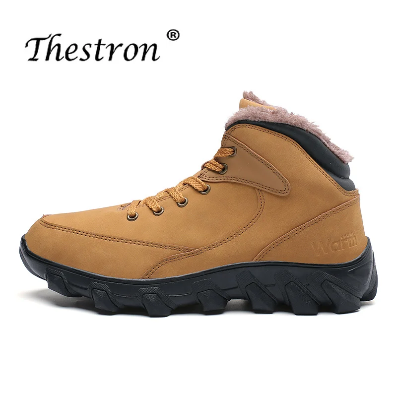 

High Top Shoes for Male Black Brown Man Boots Flat Large Size 39-46 Winter Warm Boots for Men with Fur Anti-slip Snow Boots