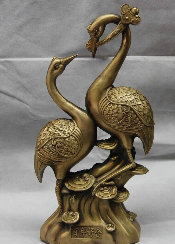 

Collectible bronze lion statue S1174 China Palace Copper Bronze Fengshui Lucky Red-crowned crane Ruyi Statue Pair (B0413)
