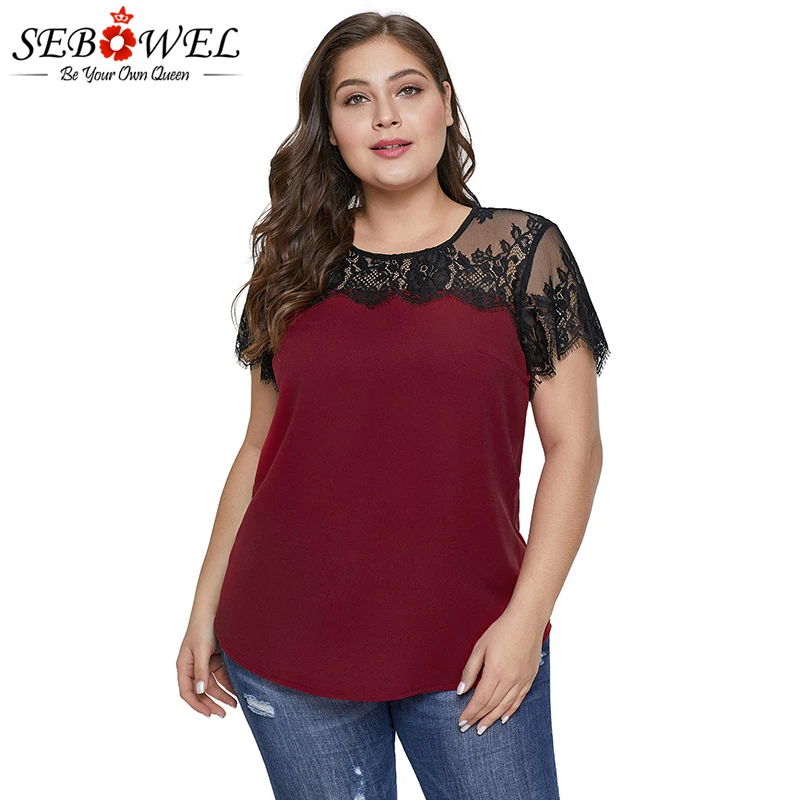 Red-Lace-Yoke-Plus-Size-Top-LC251781-3-4 