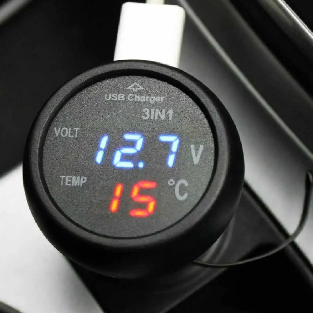 Универсальное автомобильное зарядное устройство 3 в 1 с двумя usb портами цифровой