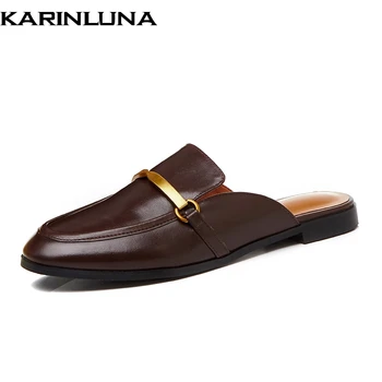 

Karinluna 2019 big size 43 luxury brand design genuine leather sheepskin mules flats Shoes Woman fashion comfort women's shoes