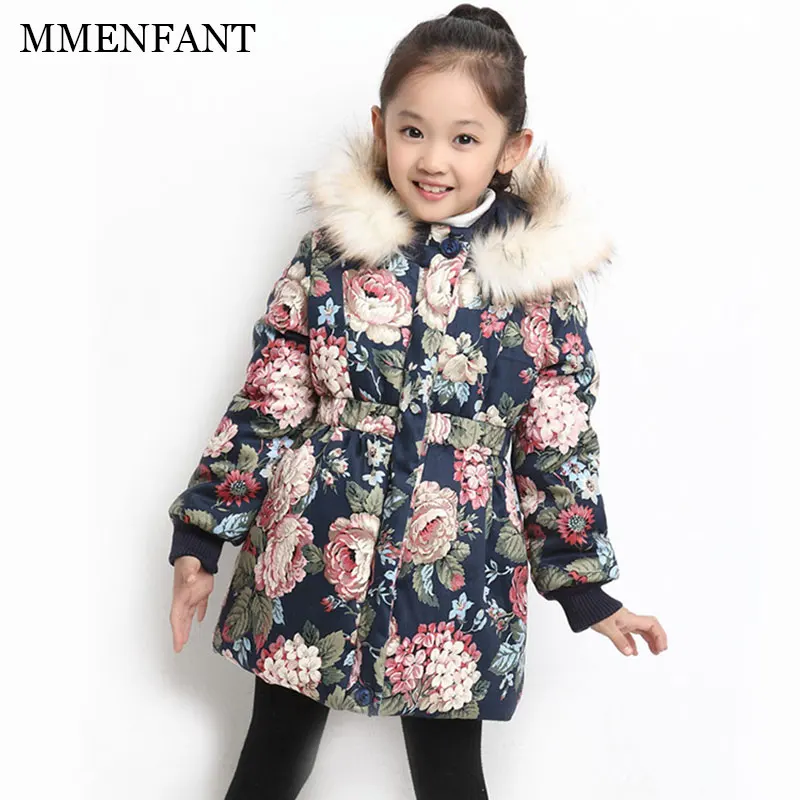 

Baby girl clothes Bohemian style girls Floral printing winter coats 2018 kids hooded jacket outwear for teens 3Y-12years old