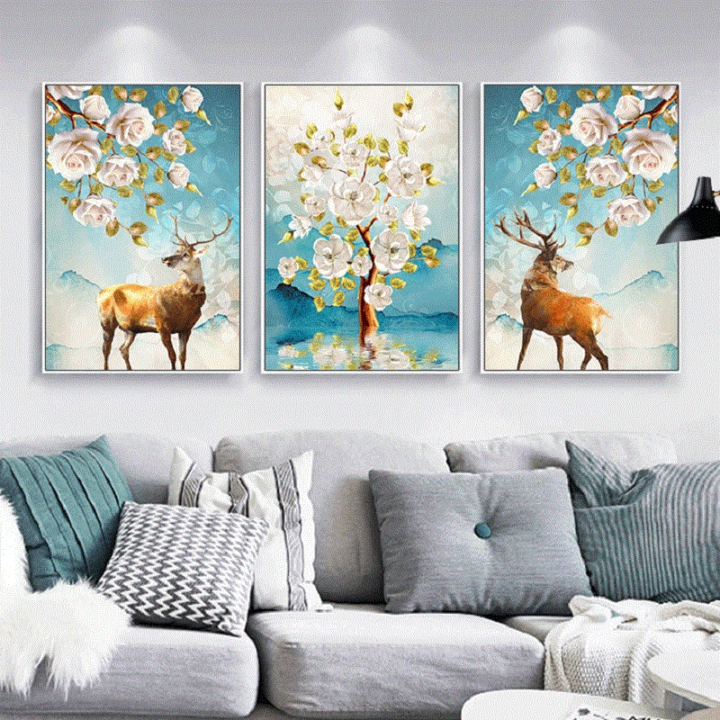

5D DIY Diamond Painting Kit Diamond Embroidery Reindeer White Flowers Mountain Lake Mosaics Cross Stitch Kit Wall Decor