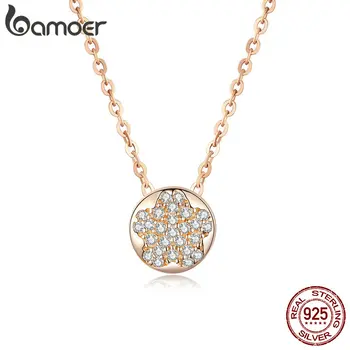 

bamoer Round Choker Necklace for Women Cherry Blossoms Flower 925 Sterling Silver Short Necklaces Silver Jewelry 45mm BSN057