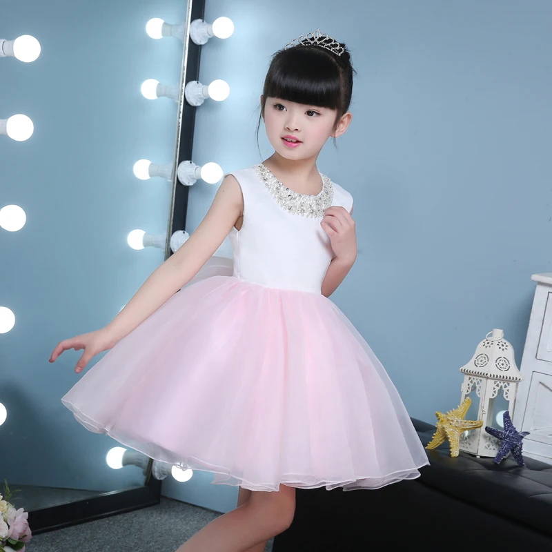 

Cute Puffy Pink Tulle Girl Wedding Dresses Sequin Ball Gown First Communion Dresses Baby Girl 1 Year Birthday Baptism Dresses