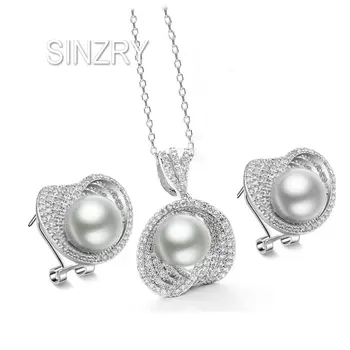 

SINZRY micro paved CZ jewelry set cubic zirconia simulated pearl chokers necklace earring jewelry sets lady costume jewellery