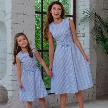 Plaid Mother and Daughter Vest Dress Family Look Mom Daughter Matching Dresses Outfits Mommy and Me Clothes Family Clothing ST family matching outfits mom mommy and me clothes print black and white splice mother daughter dresses family clothing plus size